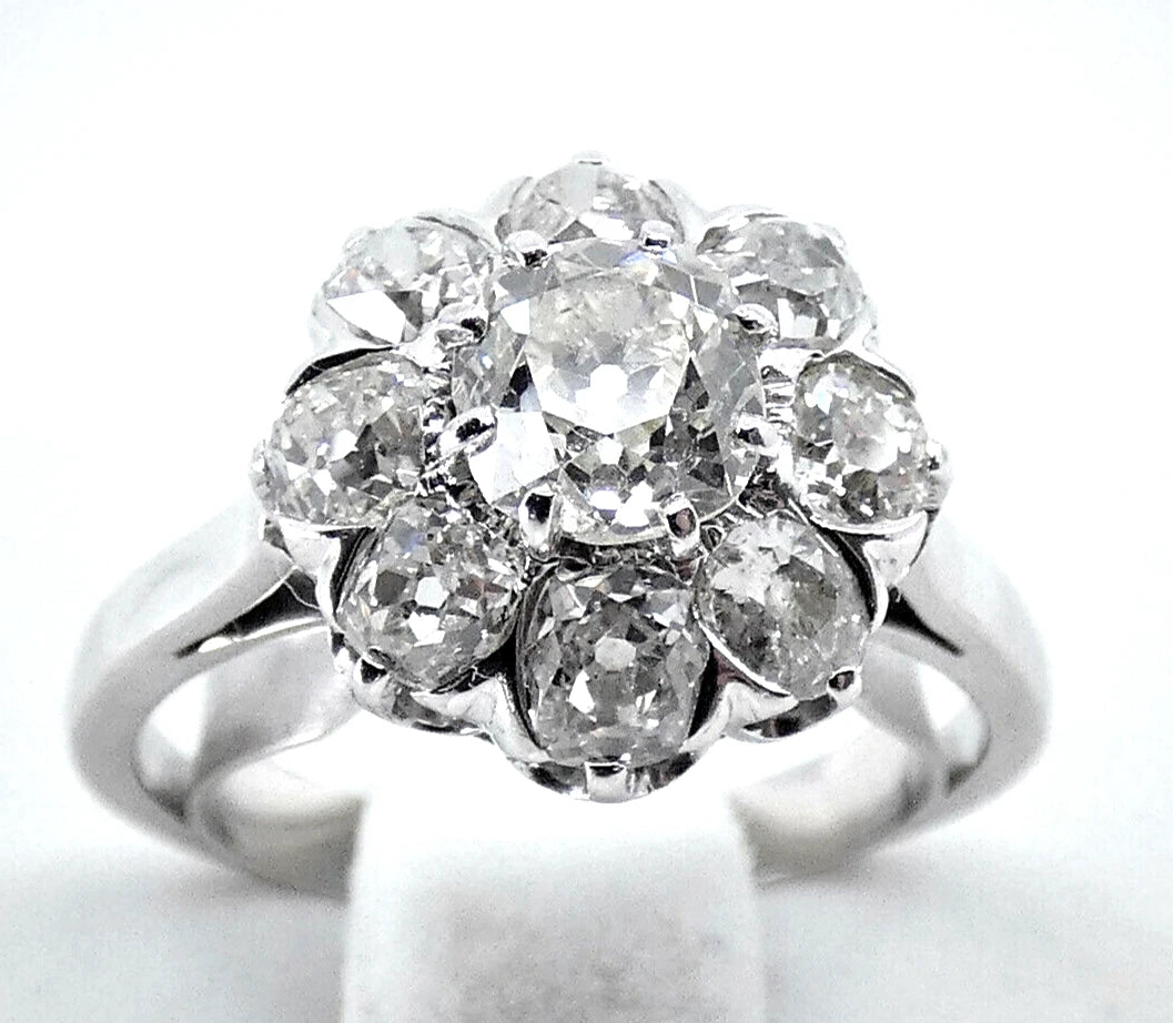 Diamond Ring Old Mine Cut Antique Vintage Cluster 2.80 Carats White Gold BA161