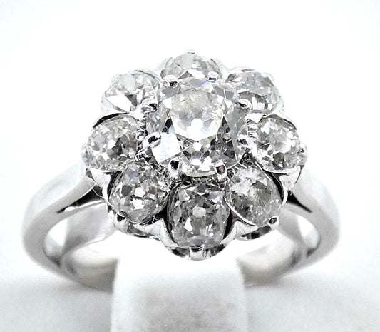 Diamond Ring Old Mine Cut Antique Vintage Cluster 2.80 Carats White Gold BA161