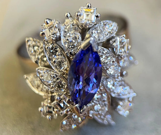 Share Tanzanite Diamond Ring Size TCW 2.04 Carats Size N1/2 18ct White Gold BA320