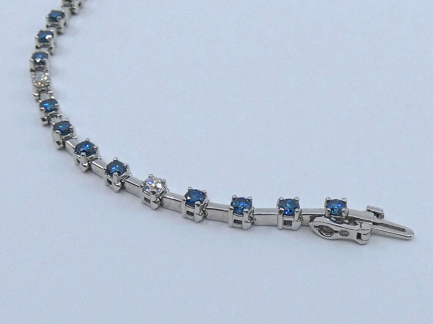 Diamond Bracelet 4.5 Carats Tennis Line Blue White Gold 7 inches BA221