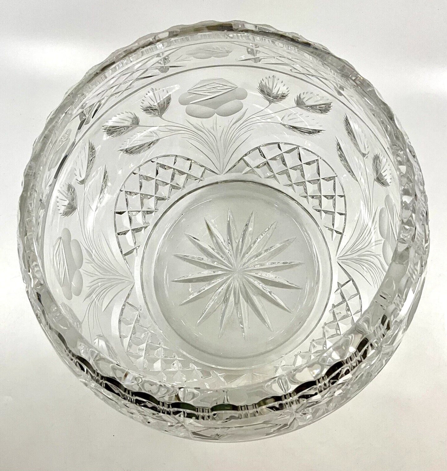 VINTAGE CUT LEAD CRYSTAL PUNCHBOWL & COVER OF LARGE PROPORTION WITH LADLE& PLATE