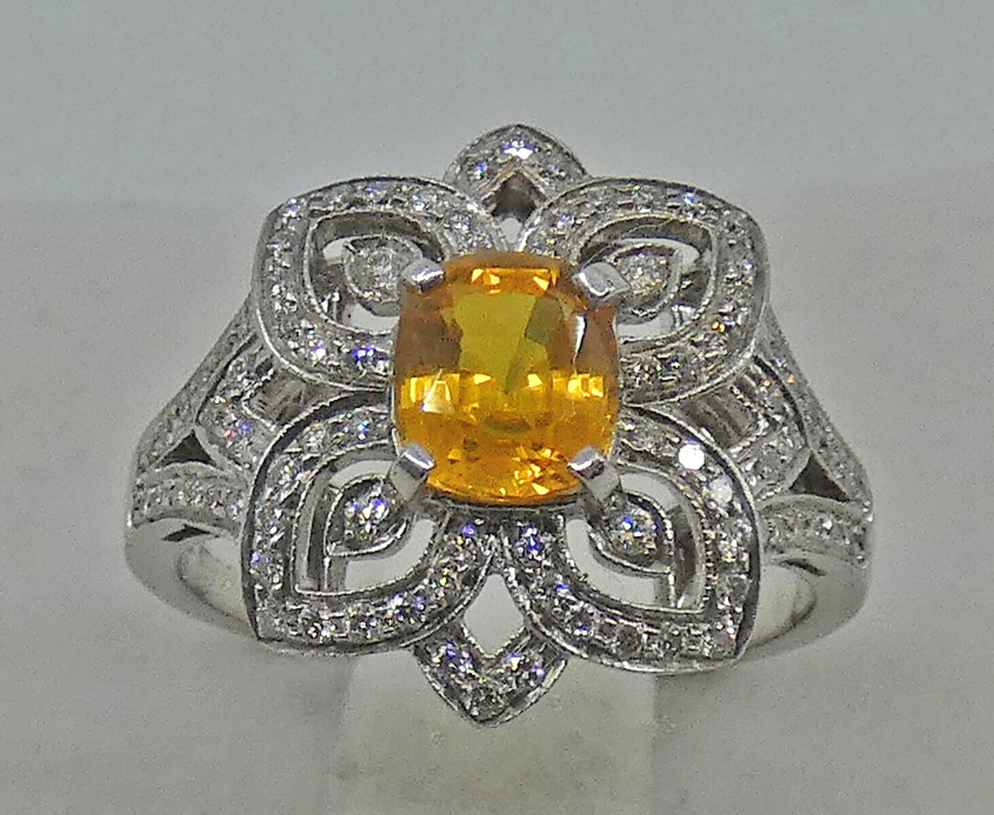 Yellow Sapphire Diamond Ring 18ct Gold 1.90 Carats Size O BA250