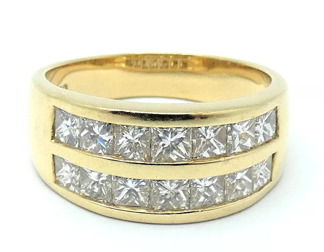 Diamond Ring Princess Band 2.25 Carats 18ct Gold HIGH QUALITY Size P1/2 BA153