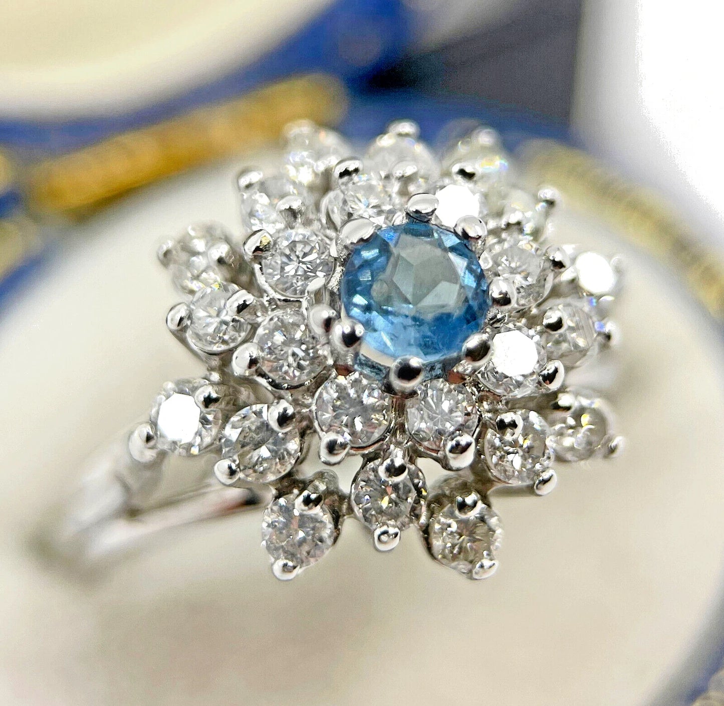 Diamond Aquamarine Ring 1.25 Carats 18ct White Gold Size K1/2 BA290