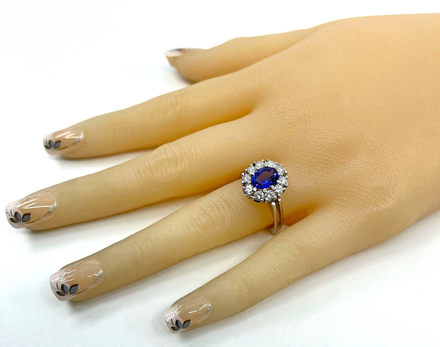 Tanzanite Diamond Ring 2.10 Carats White Gold Size O1/2 BA275