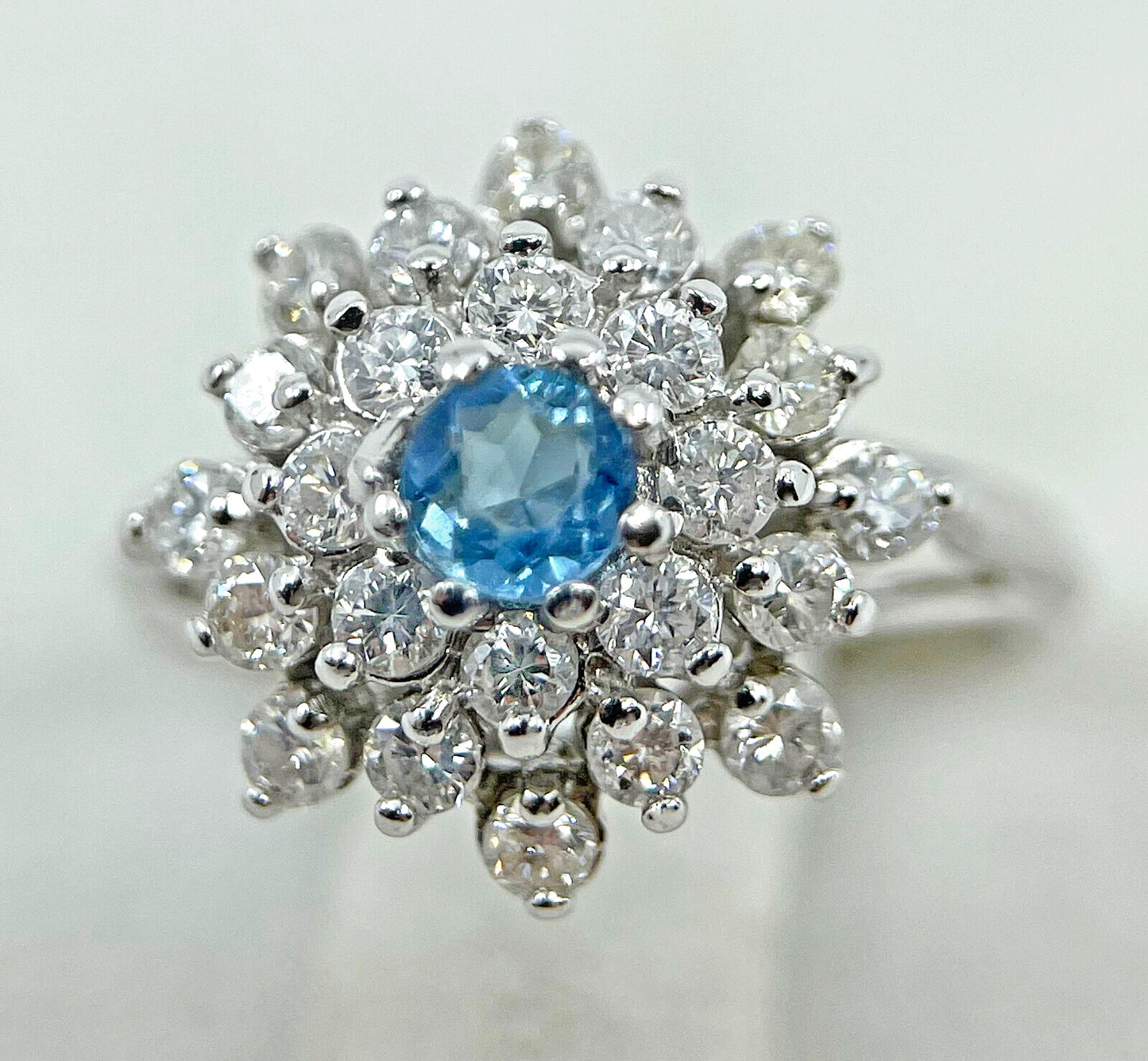 Diamond Aquamarine Ring 1.25 Carats 18ct White Gold Size K1/2 BA290