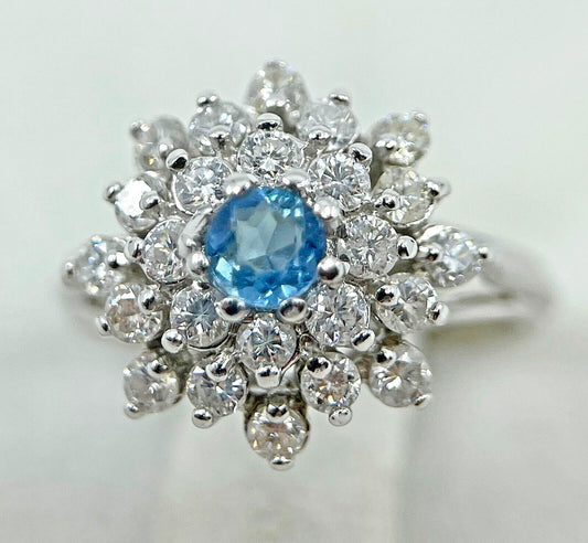 Diamond Aquamarine Ring 1.25 Carats 18ct White Gold Size K1/2 BA290