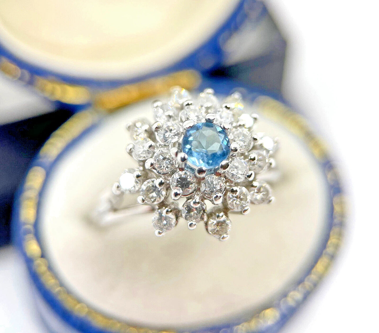 Diamond Aquamarine Ring 1.25 Carats 18ct White Gold Size K1/2 BA290