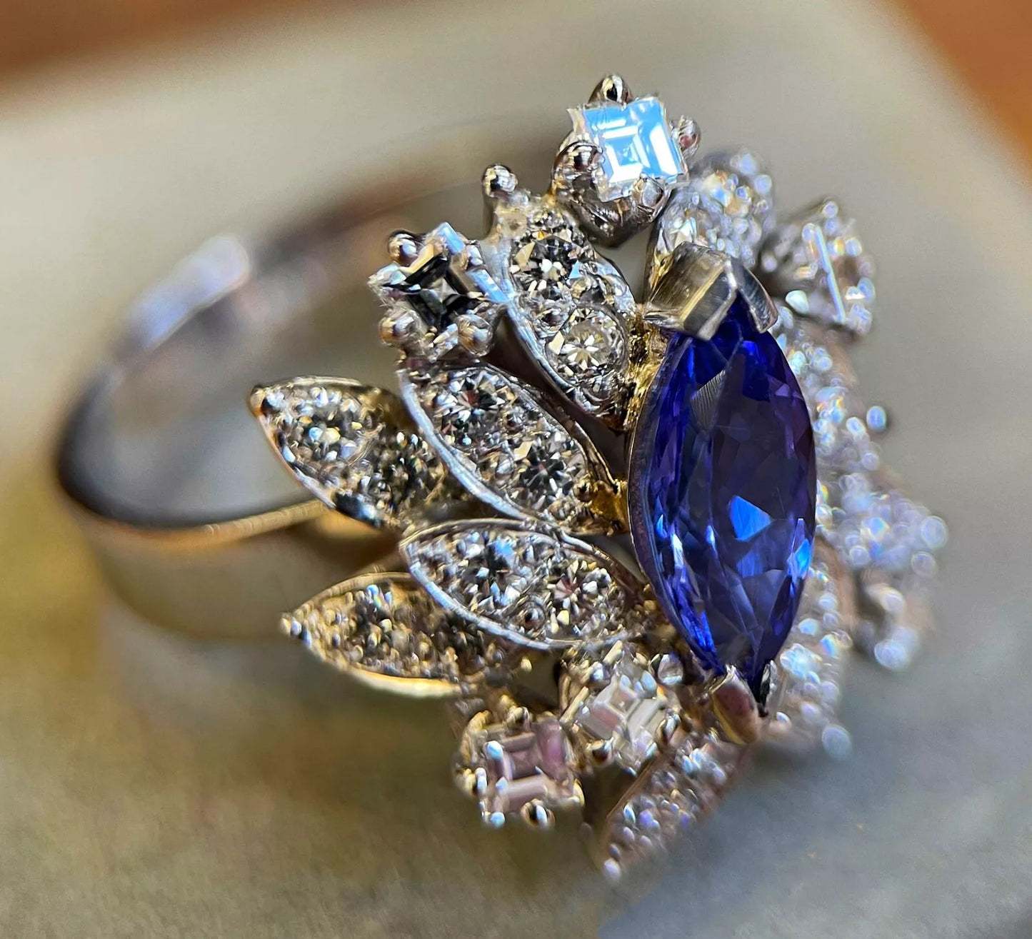 Share Tanzanite Diamond Ring Size TCW 2.04 Carats Size N1/2 18ct White Gold BA320