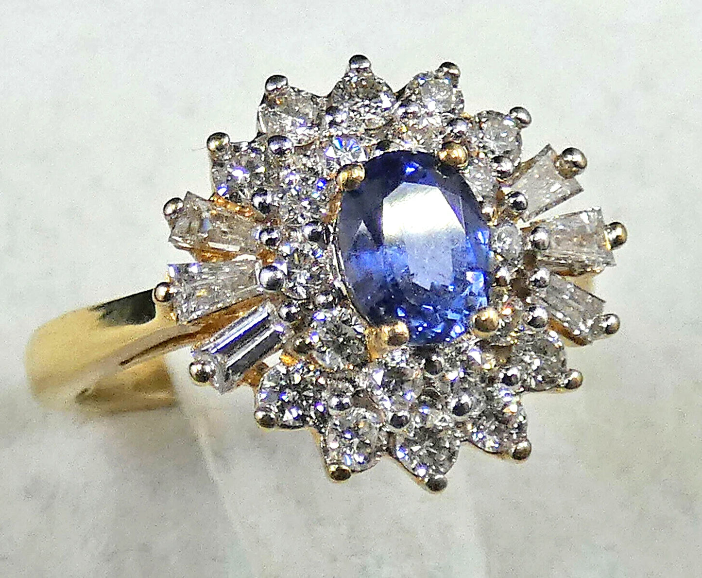 Sapphire Diamond Ring 1.76 Carats Designer Cluster 18ct Yellow Gold Ba237