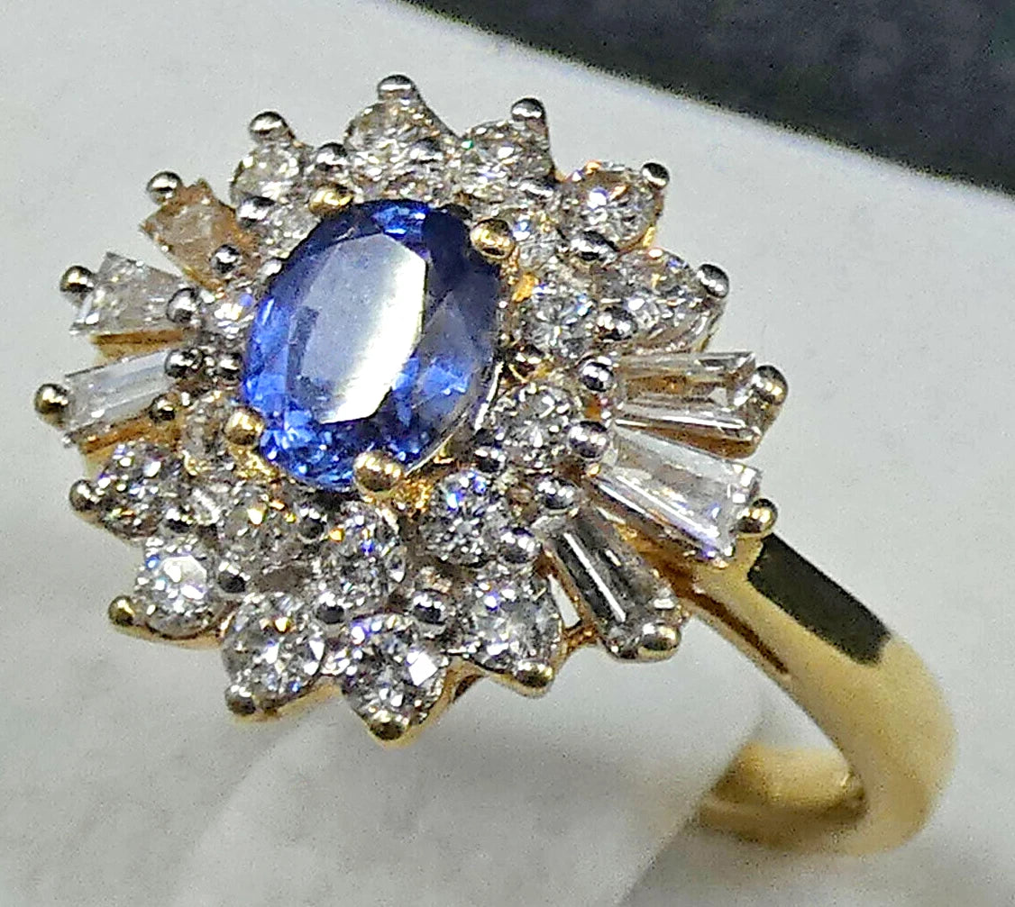 Sapphire Diamond Ring 1.76 Carats Designer Cluster 18ct Yellow Gold Ba237