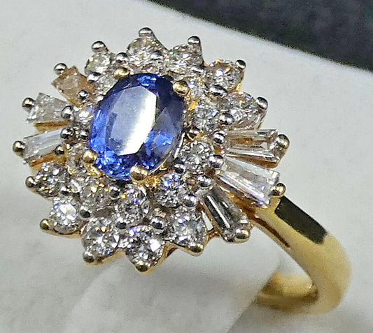 Sapphire Diamond Ring 1.76 Carats Designer Cluster 18ct Yellow Gold Ba237