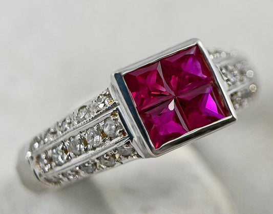 Pink Sapphire Diamond Ring Band 1.05 Carats 14ct White Gold Size N1/2 BA303