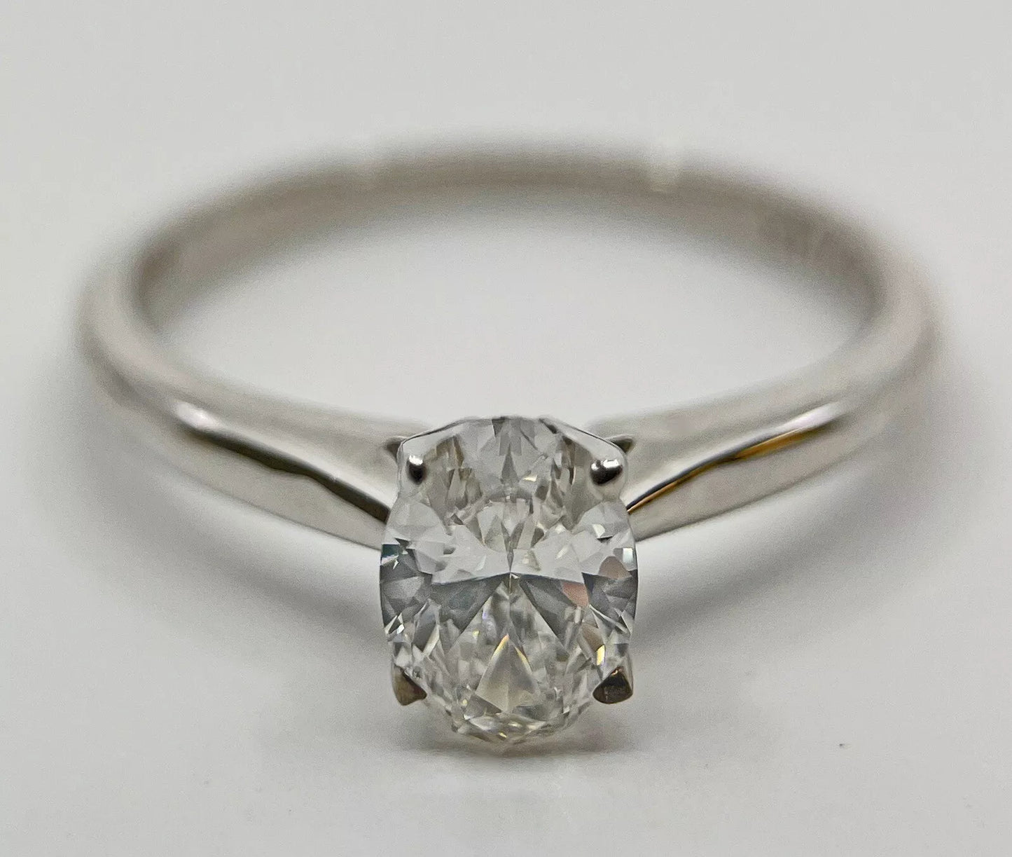 Diamond Ring Solitaire Oval 0.85 Carats 14ct White Gold Size K BA24