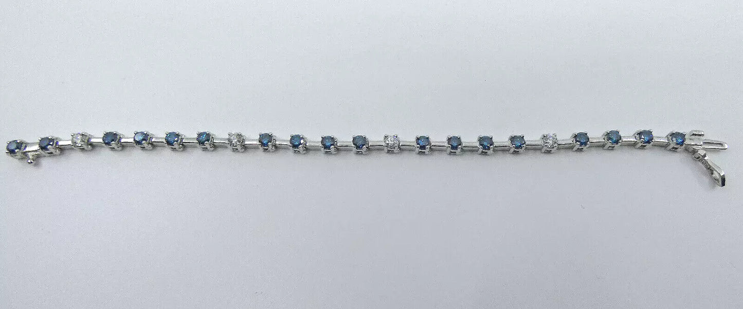 Diamond Bracelet 4.5 Carats Tennis Line Blue White Gold 7 inches BA221