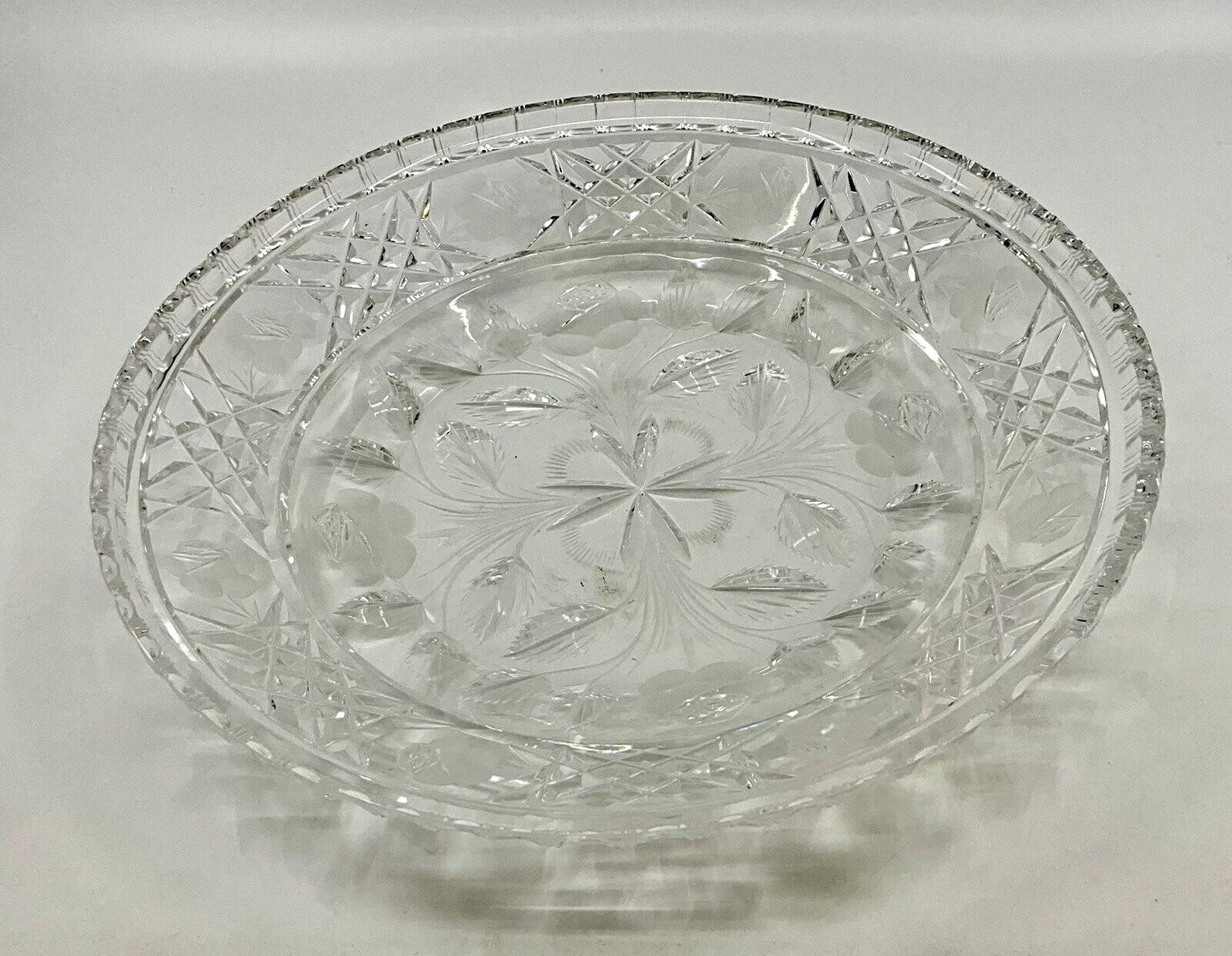 VINTAGE CUT LEAD CRYSTAL PUNCHBOWL & COVER OF LARGE PROPORTION WITH LADLE& PLATE