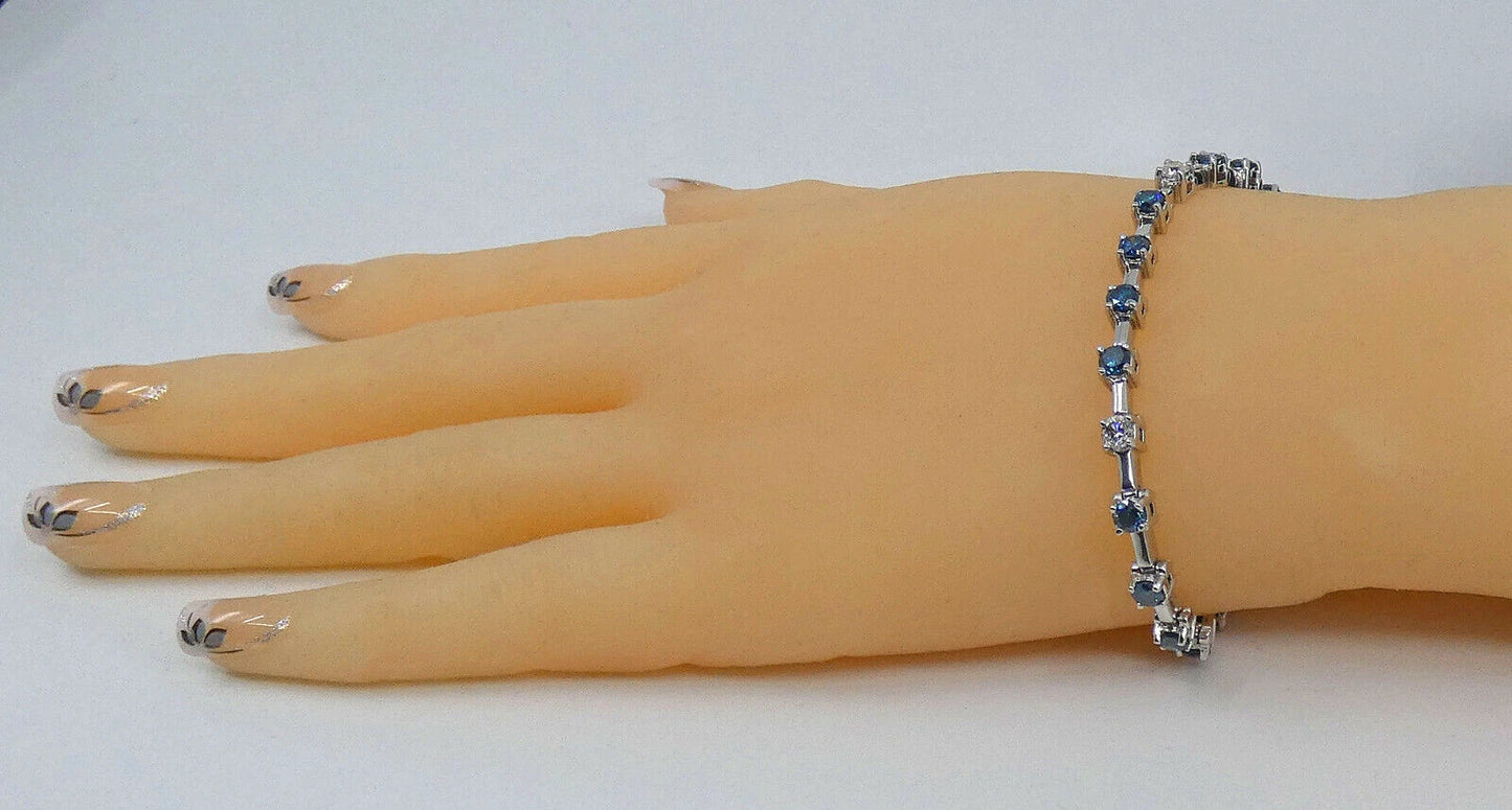 Diamond Bracelet 4.5 Carats Tennis Line Blue White Gold 7 inches BA221