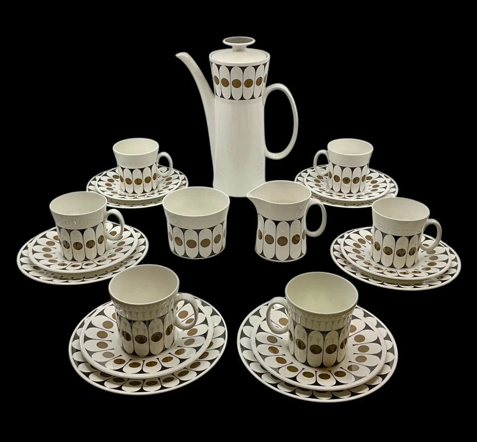 VINTAGE BLACK VELVET 22 PIECE COFFEE SET INC.COFFEE POT BY JOHN RUSSELL SH48